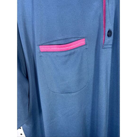 FootJoy Golf Polo Mens Space Blue Pink Trim Short Sleeve Single Pocket Shirt siz - Picture 3 of 6